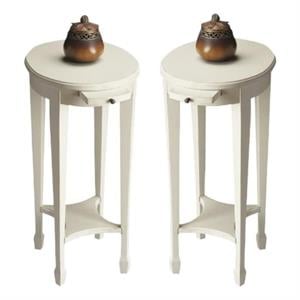 Home Square Wood Accent Table in Cottage White Finish - Set of 2