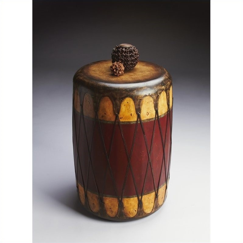 Home Square Rustic Drum Table in Mountain Lodge Finish - Set of 2