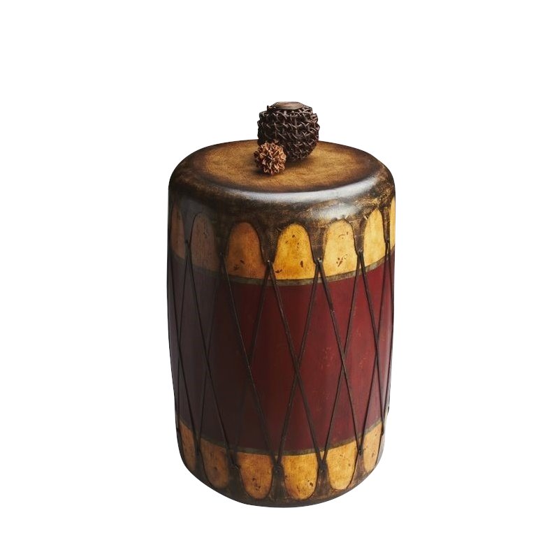 Home Square Rustic Drum Table in Mountain Lodge Finish - Set of 2