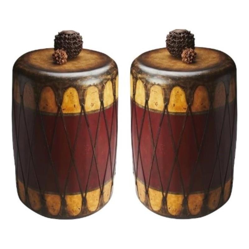 Home Square Rustic Drum Table in Mountain Lodge Finish - Set of 2