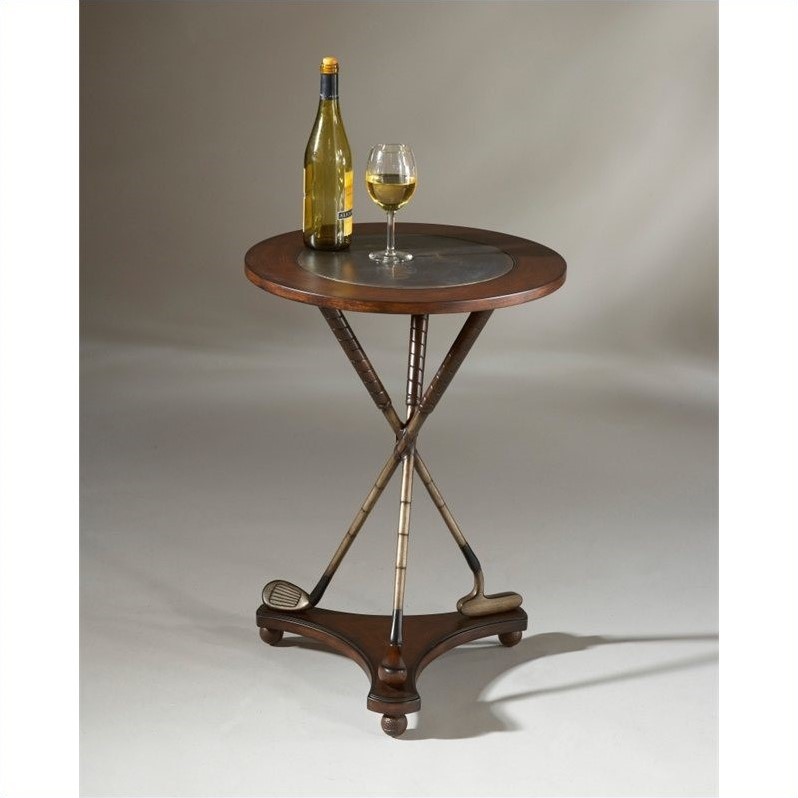 Home Square Transitional Round Accent Table in Heritage - Set of 2