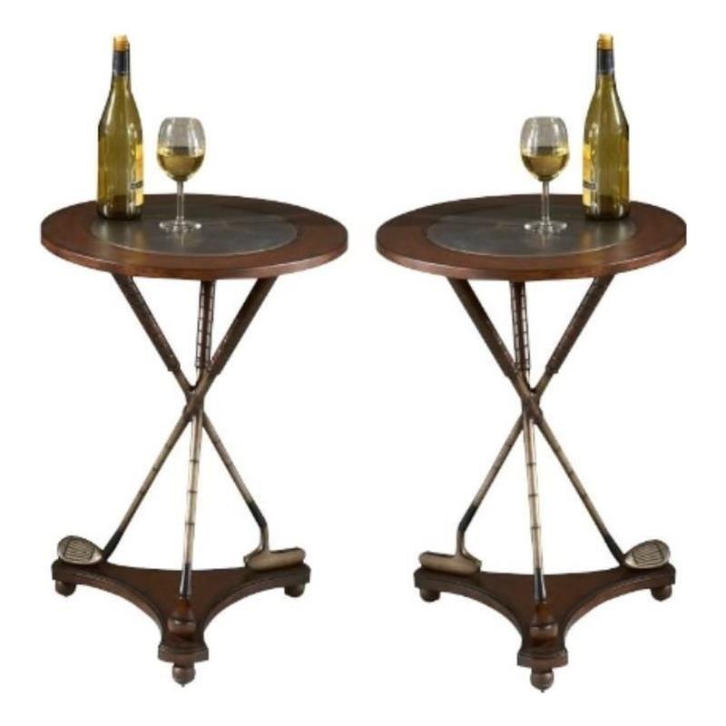 Home Square Transitional Round Accent Table in Heritage - Set of 2