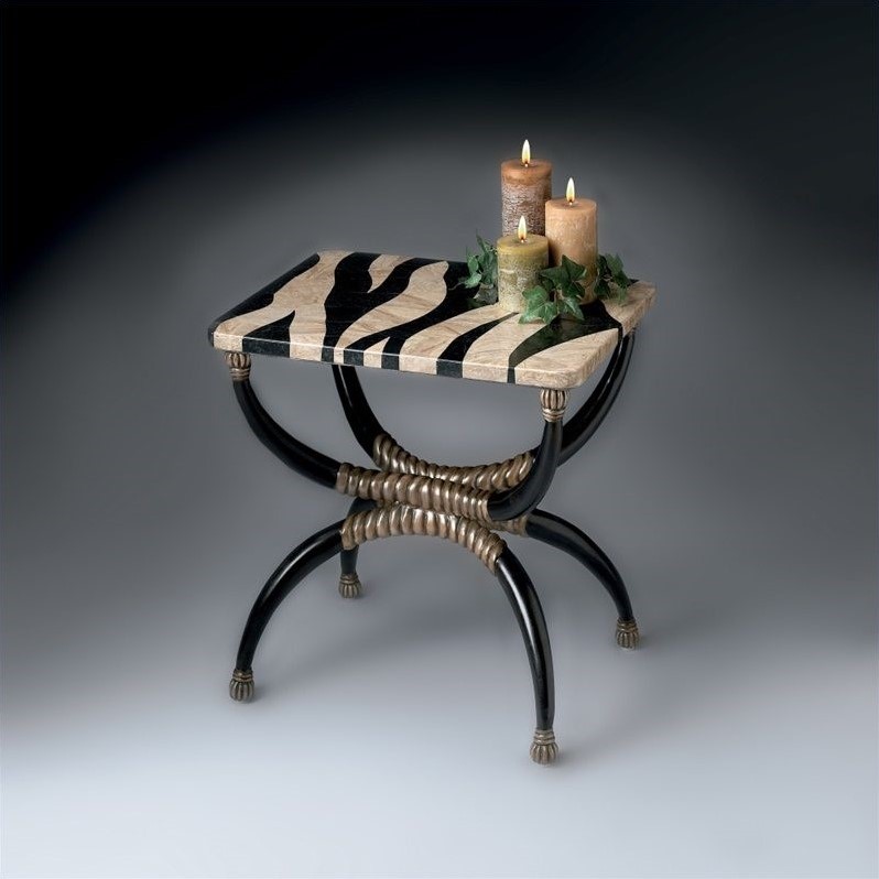Home Square Fossil Stone Stripe Top Accent Table in Heritage - Set of 2