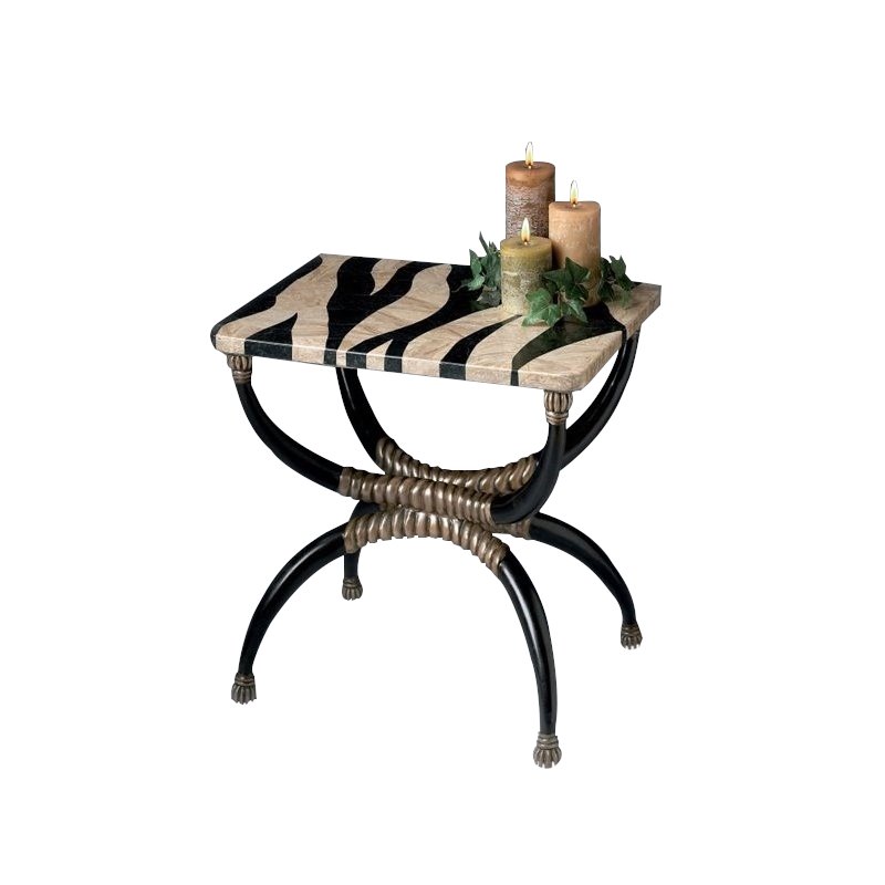 Home Square Fossil Stone Stripe Top Accent Table in Heritage - Set of 2
