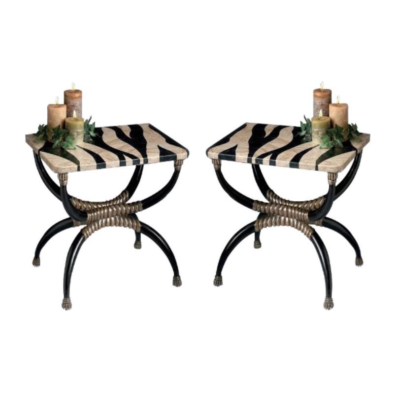 Home Square Fossil Stone Stripe Top Accent Table in Heritage - Set of 2