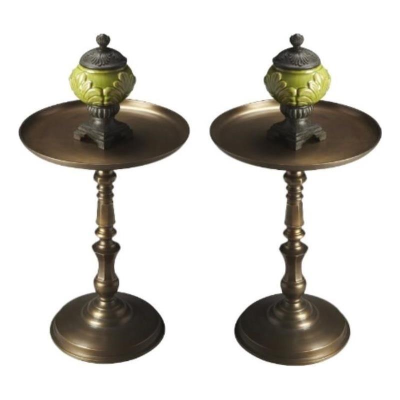 Home Square Round Aluminum Pedestal Table in Bronze - Set of 2