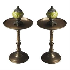 Home Square Round Aluminum Pedestal Table in Bronze - Set of 2