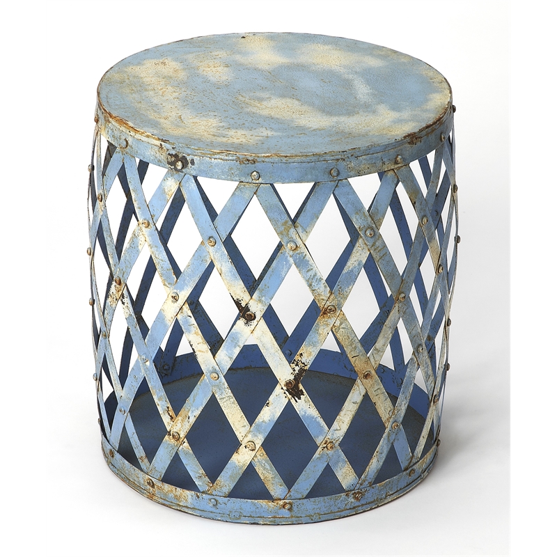 Home Square Transitional Round Iron Bunching Table in Blue - Set of 2