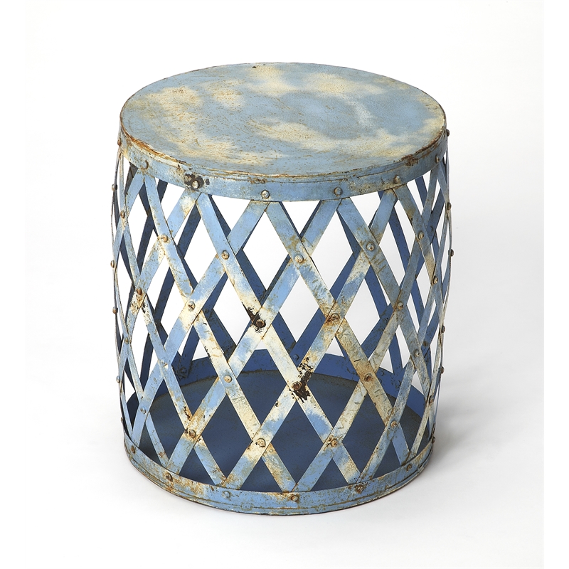 Home Square Transitional Round Iron Bunching Table in Blue - Set of 2