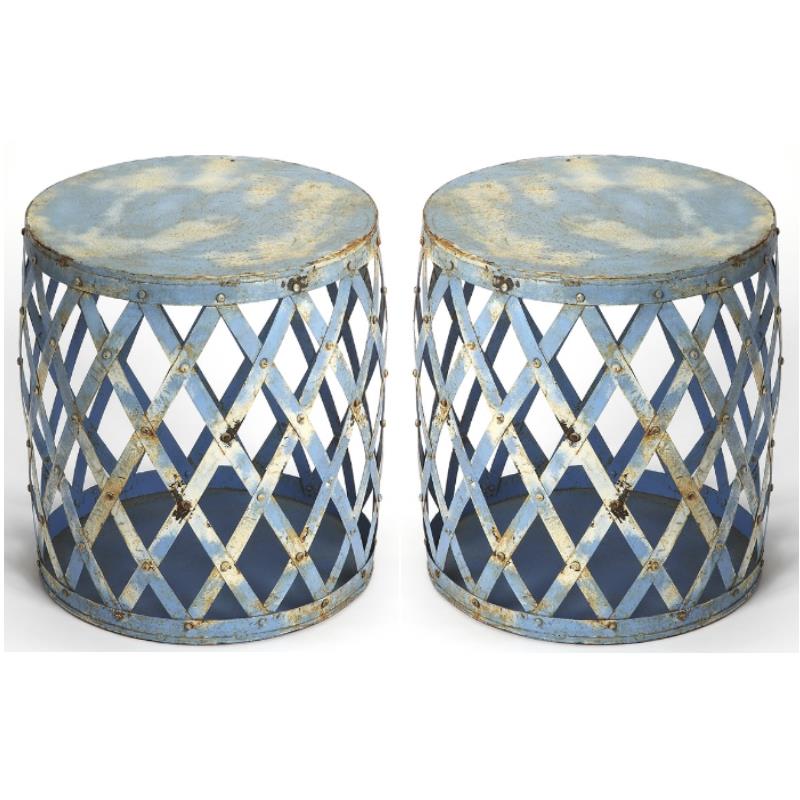 Home Square Transitional Round Iron Bunching Table in Blue - Set of 2