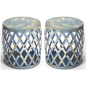 Home Square Transitional Round Iron Bunching Table in Blue - Set of 2