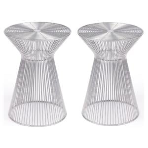 Home Square Traditional Metal End Table in Silver Finish - Set of 2