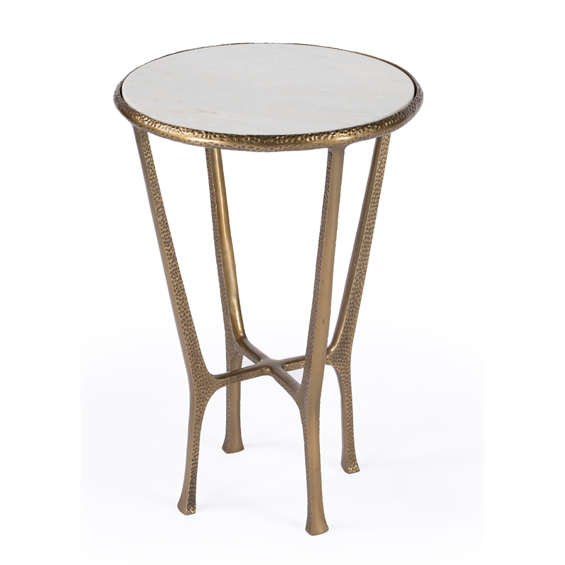 Home Square Contemporary Marble & Aluminum Side Table in Gold - Set of 2