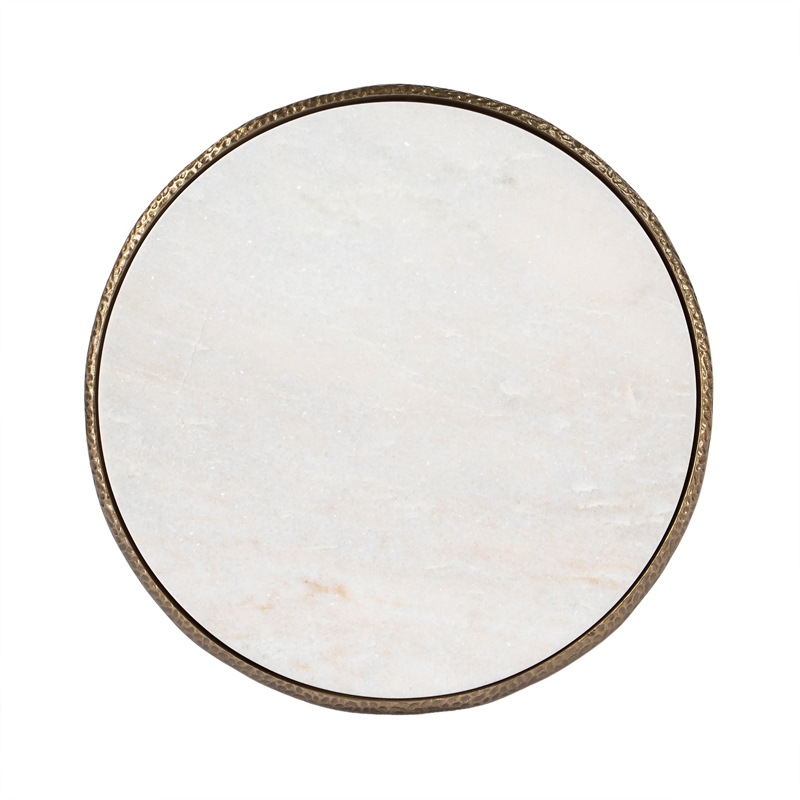 Home Square Contemporary Marble & Aluminum Side Table in Gold - Set of 2