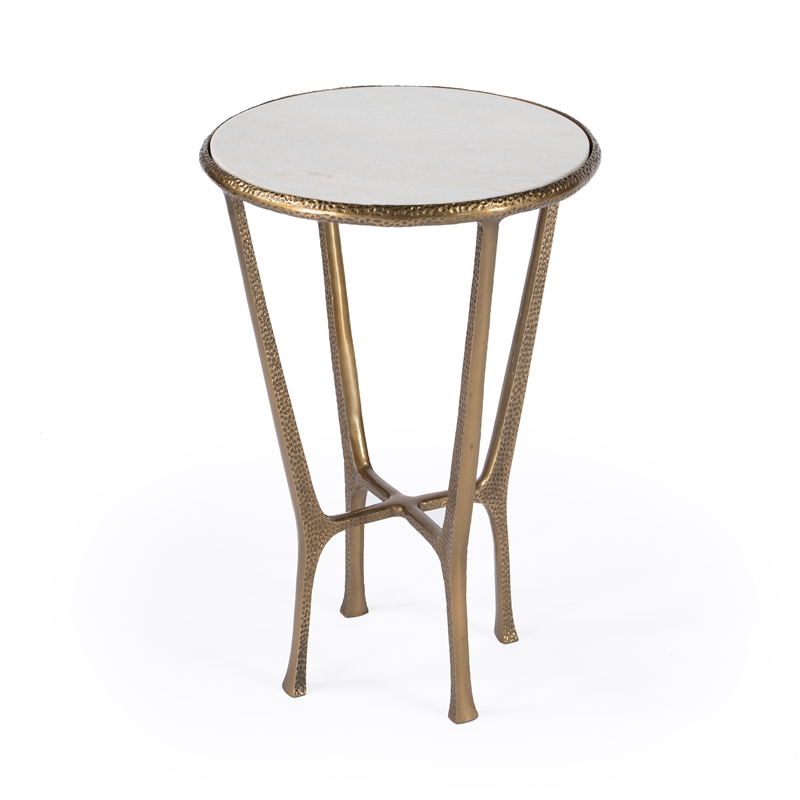 Home Square Contemporary Marble & Aluminum Side Table in Gold - Set of 2