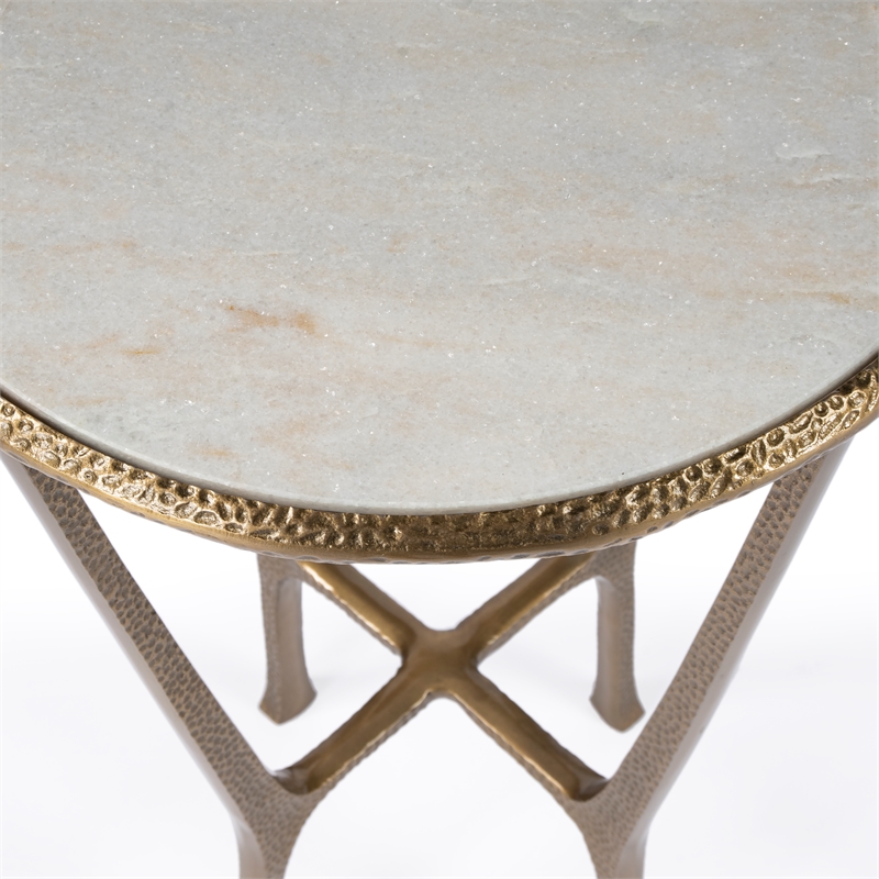 Home Square Contemporary Marble & Aluminum Side Table in Gold - Set of 2