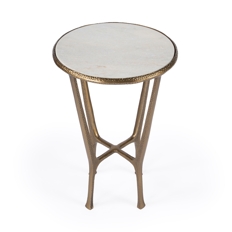 Home Square Contemporary Marble & Aluminum Side Table in Gold - Set of 2