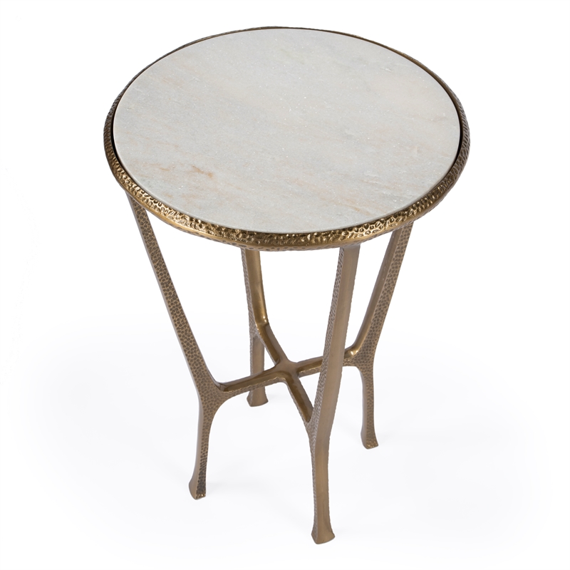 Home Square Contemporary Marble & Aluminum Side Table in Gold - Set of 2