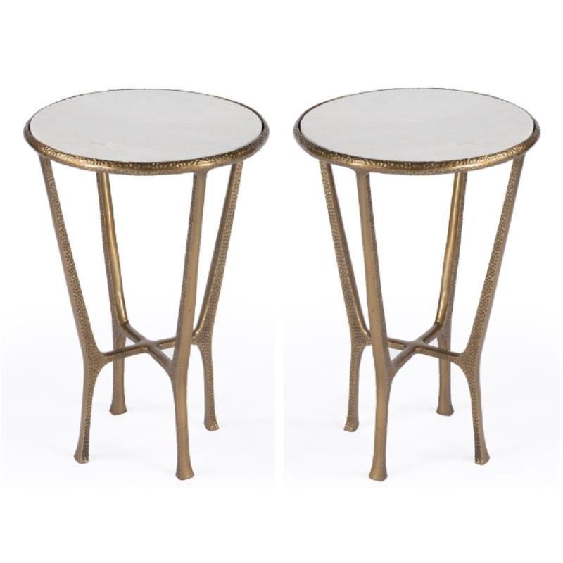 Home Square Contemporary Marble & Aluminum Side Table in Gold - Set of 2
