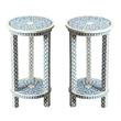 Home Square Traditional Bone Inlay Accent Table in Blue - Set of 2