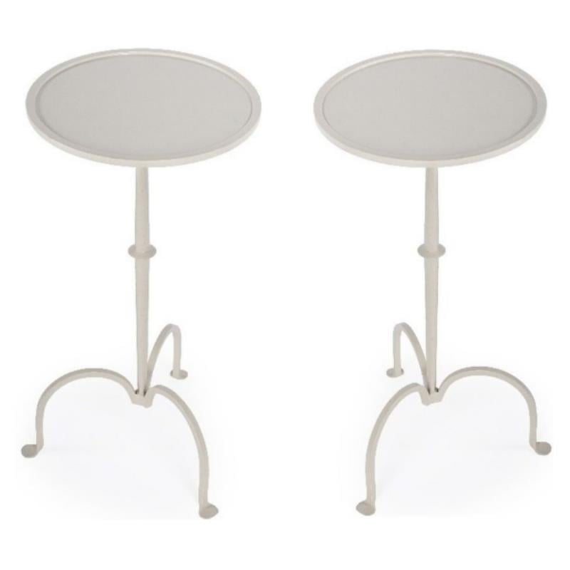 Home Square Industrial Chic Pedestal Table in Gray & Beige Iron - Set of 2