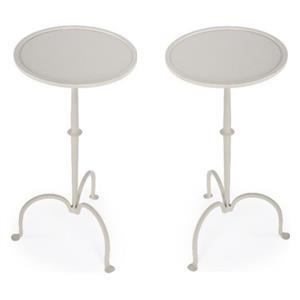 Home Square Industrial Chic Pedestal Table in Gray & Beige Iron - Set of 2