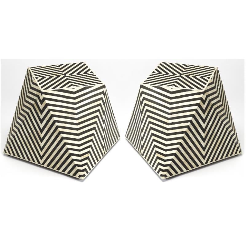 Home Square Bone Inlay Accent Table in Black Finish - Set of 2