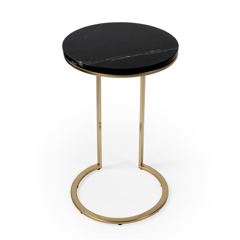 Home Square Transitional Marble Accent Table in Black and Gold - Set of 2