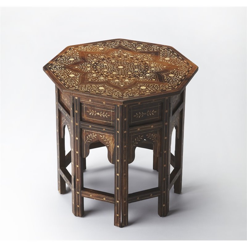 Home Square Wood and Bone Inlay End Table in Medium Brown - Set of 2