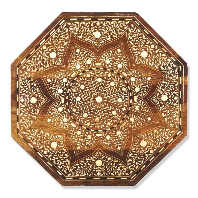 Home Square Wood and Bone Inlay End Table in Medium Brown - Set of 2