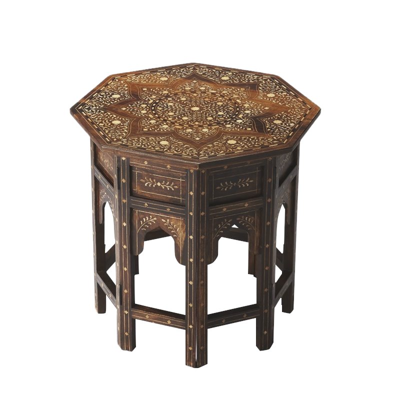 Home Square Wood and Bone Inlay End Table in Medium Brown - Set of 2