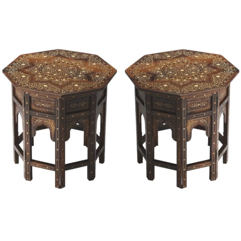 Home Square Wood and Bone Inlay End Table in Medium Brown - Set of 2