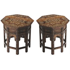 Home Square Wood and Bone Inlay End Table in Medium Brown - Set of 2