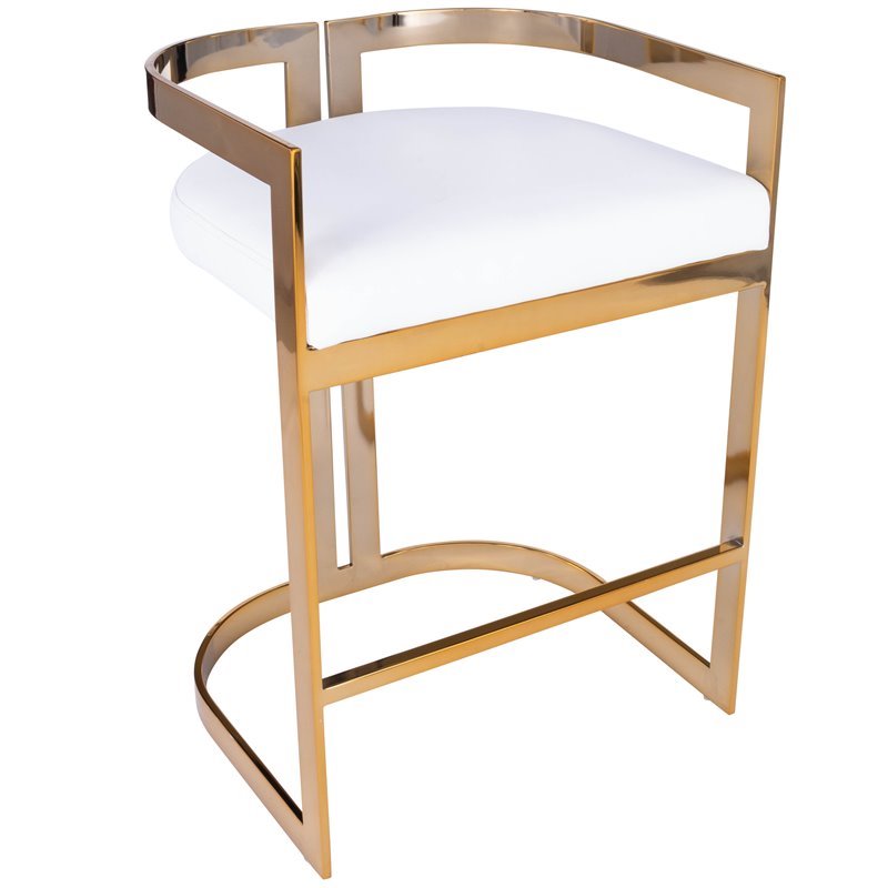 Home Square Faux Leather Counter Stool in Gold and White - Set of 2