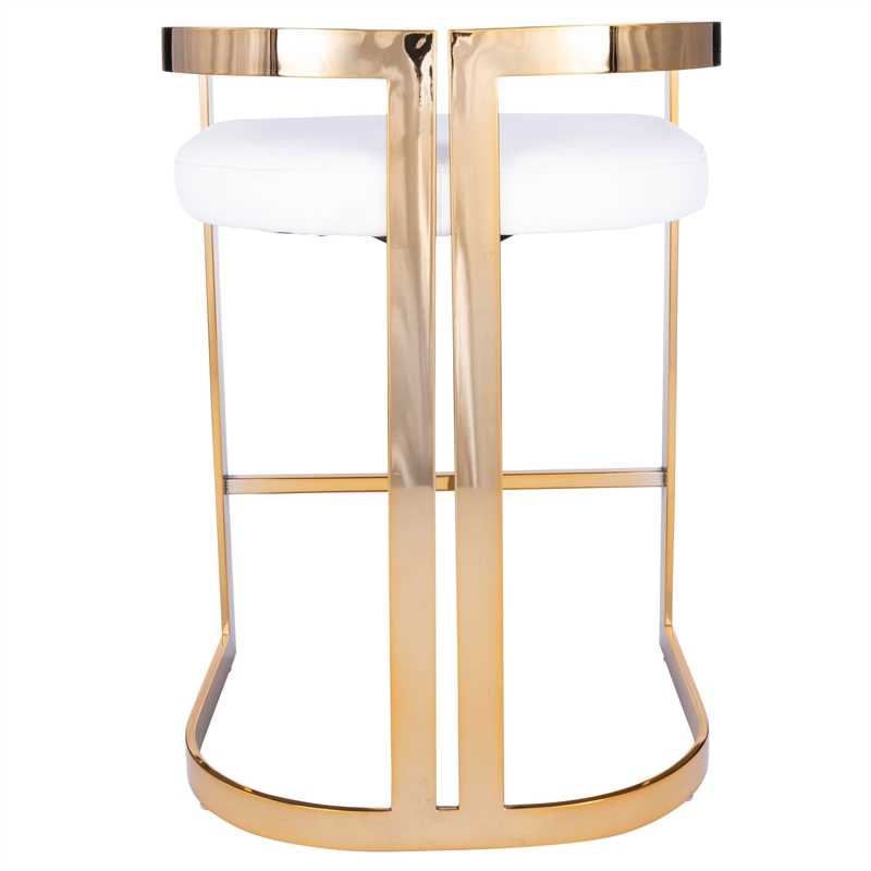 Home Square Faux Leather Counter Stool in Gold and White - Set of 2