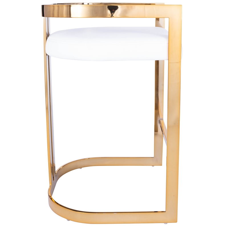 Home Square Faux Leather Counter Stool in Gold and White - Set of 2