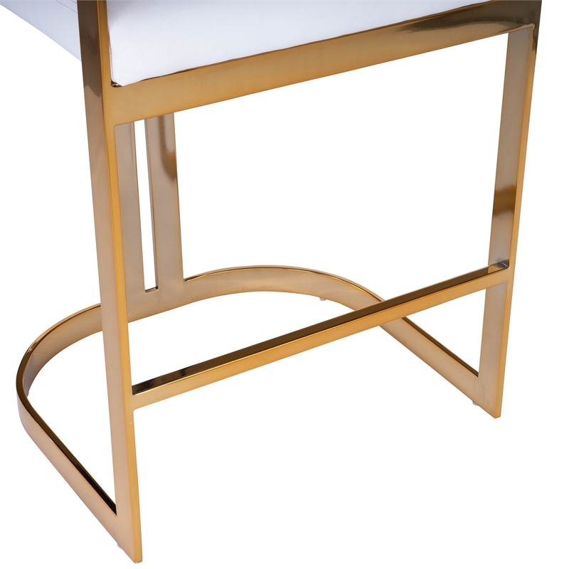 Home Square Faux Leather Counter Stool in Gold and White - Set of 2