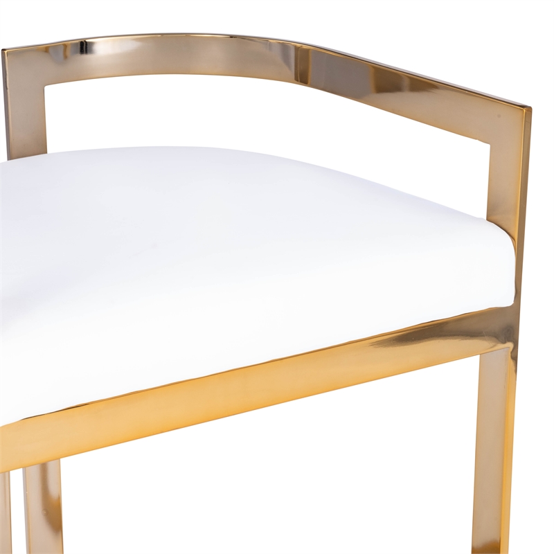 Home Square Faux Leather Counter Stool in Gold and White - Set of 2