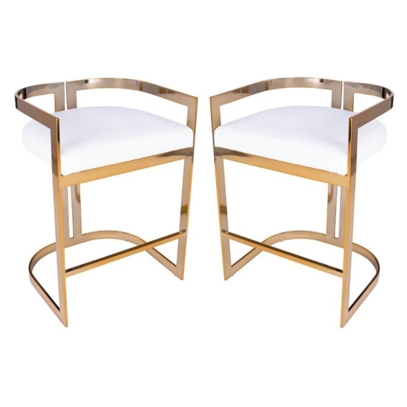 Home Square Faux Leather Counter Stool in Gold and White - Set of 2