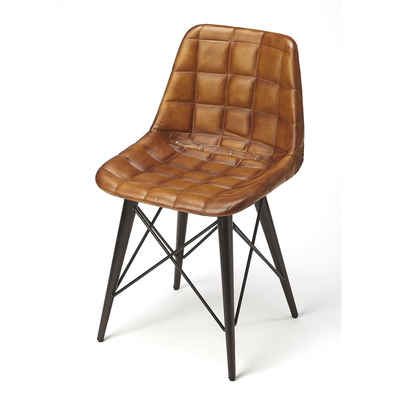 Home Square Transitional Leather Side Chair in Brown - Set of 2