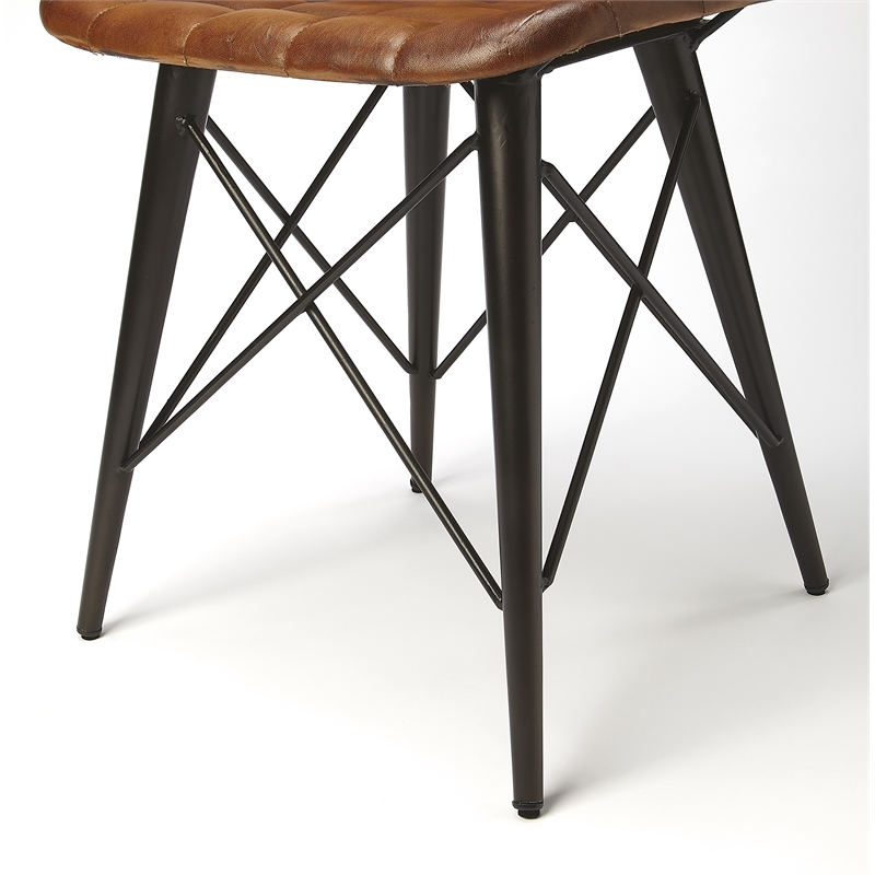 Home Square Transitional Leather Side Chair in Brown - Set of 2