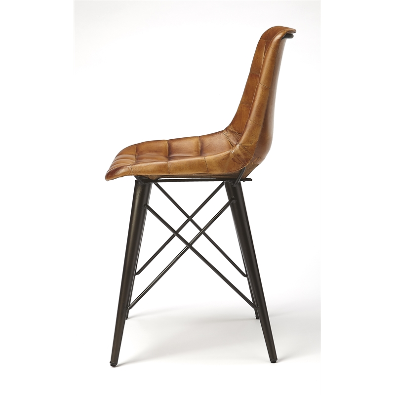 Home Square Transitional Leather Side Chair in Brown - Set of 2