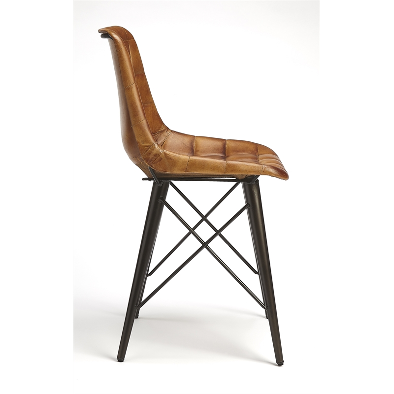 Home Square Transitional Leather Side Chair in Brown - Set of 2