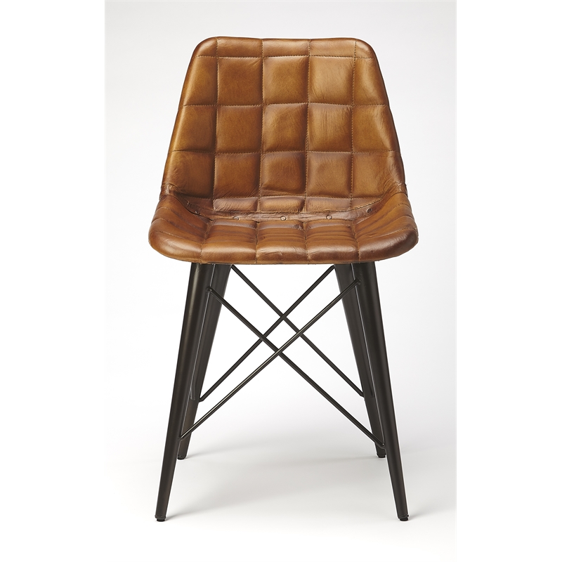 Home Square Transitional Leather Side Chair in Brown - Set of 2