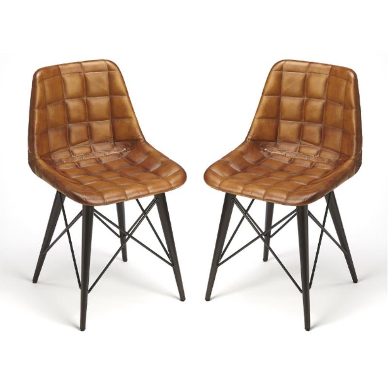 Home Square Transitional Leather Side Chair in Brown - Set of 2