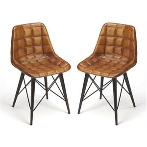 Home Square Transitional Leather Side Chair in Brown - Set of 2
