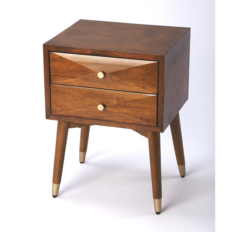 Home Square Modern Two Drawer Nightstand in Brown Finish - Set of 2