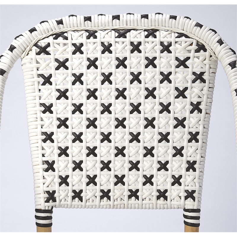 Home Square Transitional Rattan Dining Chair in White and Black - Set of 2