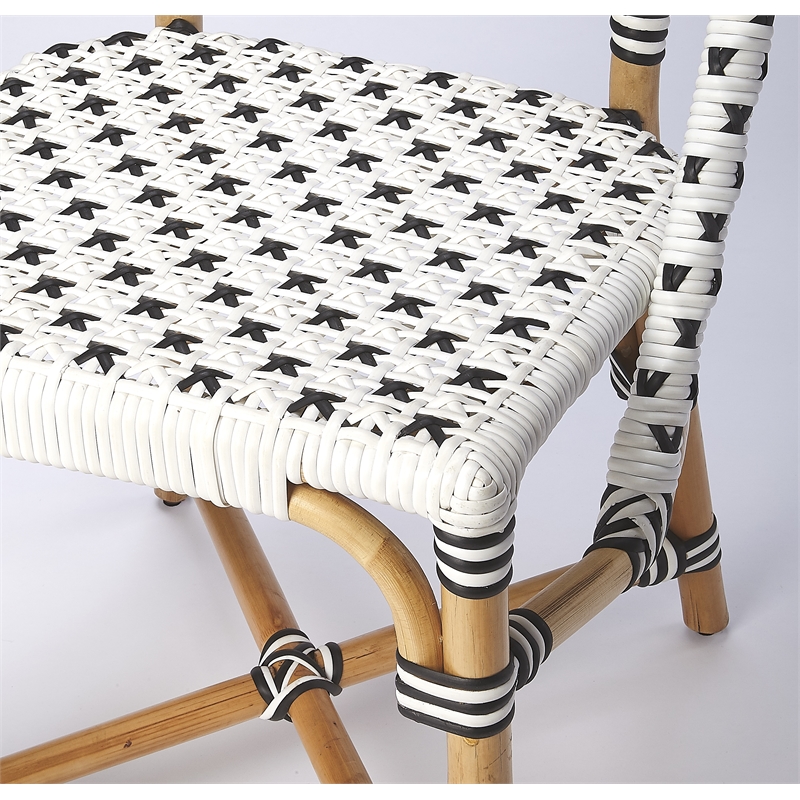 Home Square Transitional Rattan Dining Chair in White and Black - Set of 2
