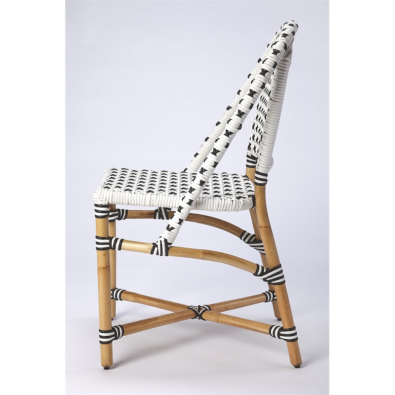 Home Square Transitional Rattan Dining Chair in White and Black - Set of 2